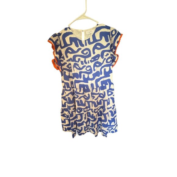 THML Womens Blue & White Abstract Print Dress With Orange Trim Size M - Picture 1 of 5